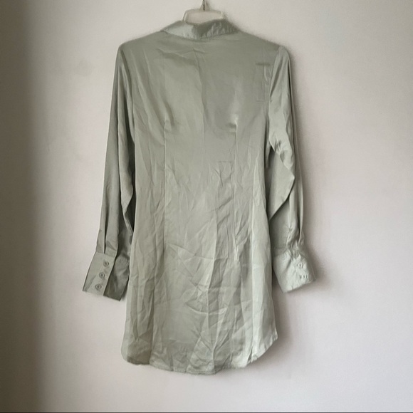 Princess Polly Sari Green Satin Long Sleeve Collared Mini Dress 6 - Picture 9 of 9